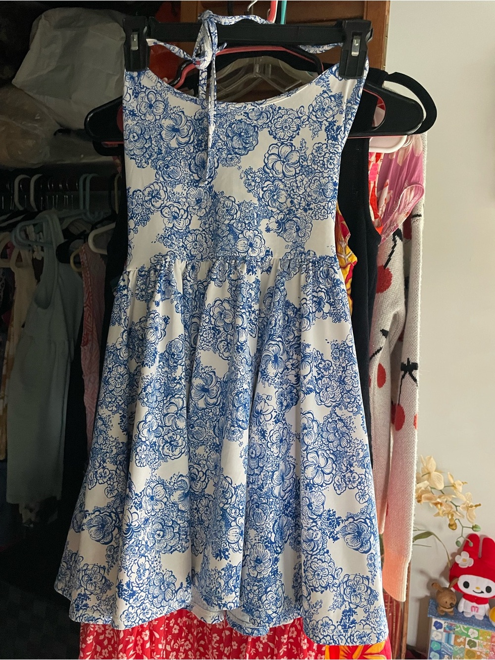 💙Vintage American Apparel White Mini Dress with Blue Floral Print💙 - Picture 8 of 16